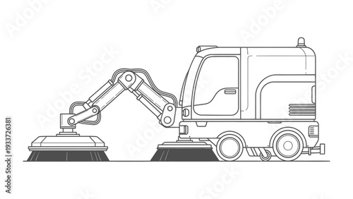 Street Sweeper: A detailed illustration of a street sweeper, designed for urban cleanliness and road maintenance. 
