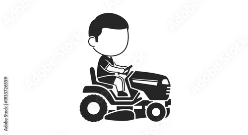 Man riding lawn mower, Vector Illustration, cartoon style, gardening and landscaping