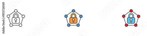 Blockchain security padlock icon set. Encrypted data protection and cyber network safety symbol. Vector Illustration.