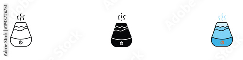 Air humidifier and aroma diffuser icon set. Modern home appliance symbol for wellness, moisture control, and aromatherapy. Vector Illustration.
