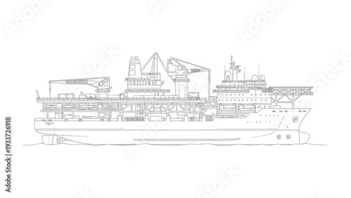 Marine Vessel Blueprint: A detailed technical drawing, showcasing the intricate design of a versatile marine vessel. Precise lines delineate every component.