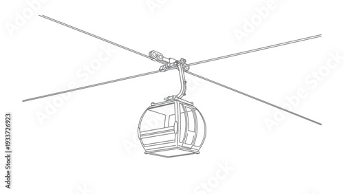 Cable Car Transportation: A sketch of a cable car, suspended mid-air by steel ropes, a modern mode of transport designed for both scenic travel and practicality. 