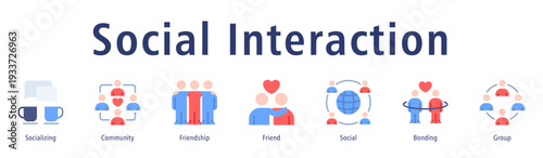 Social Interaction web banner icon vector illustration concept with icon of socializing, community, friendship, friend, social, bonding, and group.