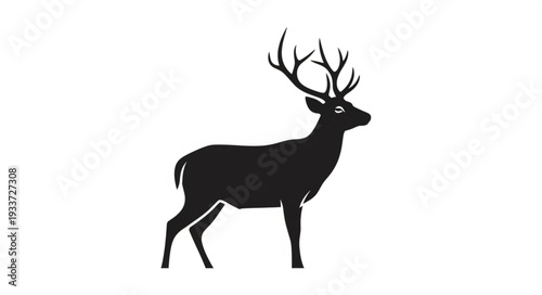 Black Silhouette Deer with Antlers.