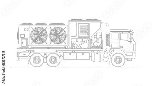Industrial Machinery Transport: A detailed outline of a heavy-duty industrial machinery transport vehicle, showcasing its robust design and functionality.