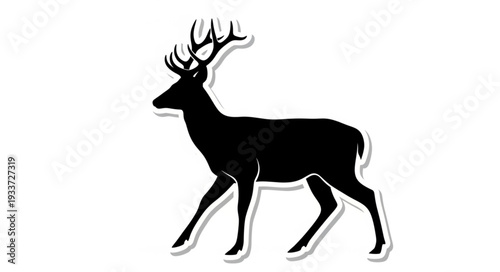 Black Silhouette Deer with Antlers.