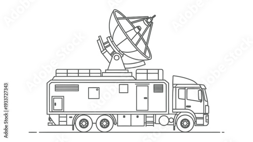 Satellite Truck Ready for Broadcast: This graphic captures a mobile satellite truck, fully equipped with a communication antenna, set against a pristine backdrop.