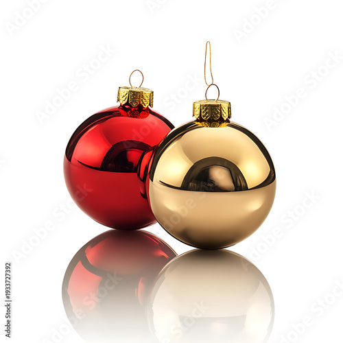 Red and golden Christmas balls isolated on white background for holiday decorations