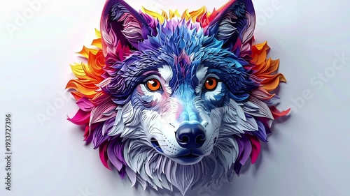 Colorful wolf head with flowers.