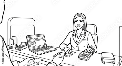 Woman Working at Office Desk.