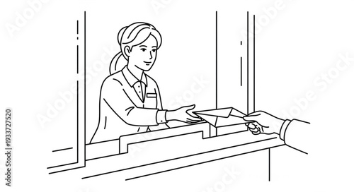 Woman Working Behind Counter Service.