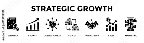 Strategic Growth Banner Web Icon Vector Illustration Concept For Accelerate Expansion Through Alliances, Sales And Market Driven Strategy