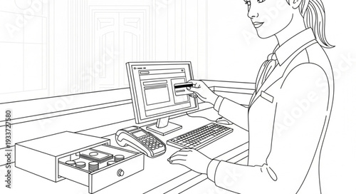 Woman Working on Old Typewriter.