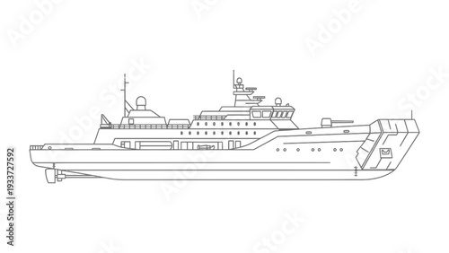 Ocean Voyager: A meticulously crafted blueprint sketch unveils the sleek silhouette of a modern, maritime vessel, exuding both power and elegance on the open sea.