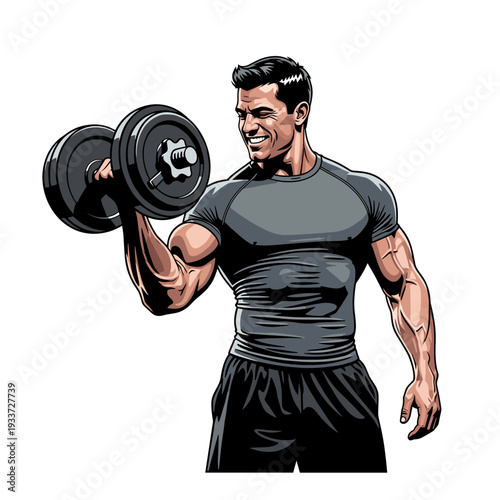 Man Lifting Dumbbell Exercising Muscles Fitness.