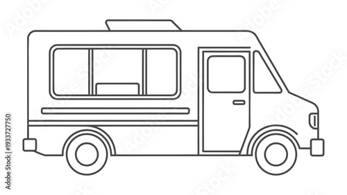 Food Truck: A detailed line drawing of a food truck, an icon of culinary enterprise, embodying the essence of street food culture.