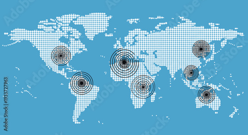 Global World Map Showcasing Surveillance Cameras Across Continents.