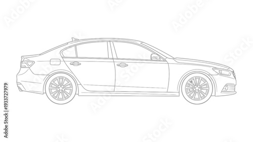Sleek Sedan Outline: A minimalist outline showcases a modern sedan, highlighting its elegant contours, perfect for design and automotive concepts.