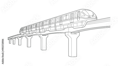 Monorail Transportation System: Depicting a modern monorail traversing an elevated track, this image captures the essence of efficient public transportation in an urban landscape.
