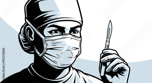 Surgeon Holding Scalpel in Surgical Attire.