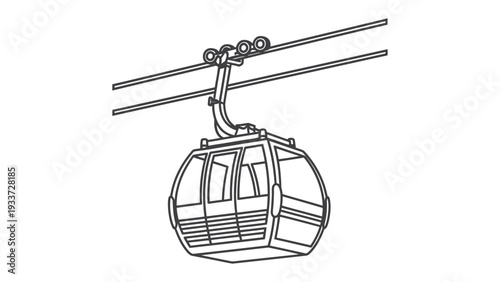 Aerial Tramway: A black-and-white illustration of an aerial tramway system, a mode of transport often found in mountainous regions or urban areas, offers a unique perspective on modern engineering.
