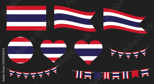 Assorted national flags and bunting circles on a dark background collage.