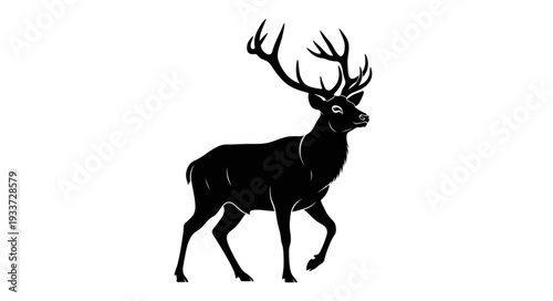 Black Silhouette Deer with Antlers.