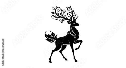 Black Silhouette Deer with Antlers.