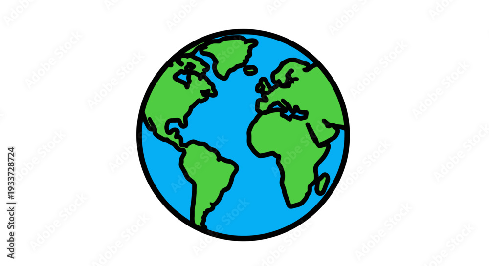Fototapeta premium Cartoon Earth Globe Illustration Emphasizing Global Environment and Nature Awareness.