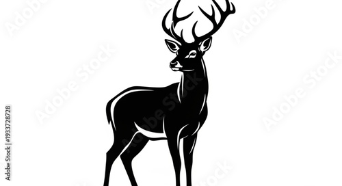 Black Silhouette Deer with Antlers.