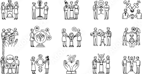 Gender Equality  Women's Empowerment Line Icons: Diverse Community, Social Support, Rights,  Inclusion