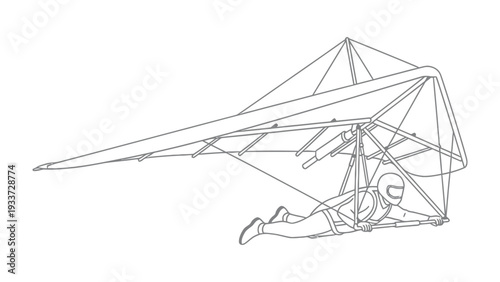 Soaring in the Sky: A meticulously crafted illustration depicting a solo hang glider, person piloting, gliding effortlessly through the boundless sky.