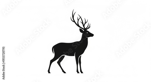 Black Silhouette Deer with Antlers.