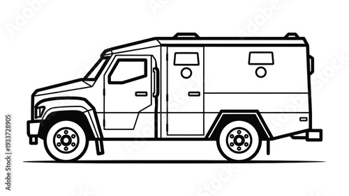 Armored Vehicle Outline: A detailed outline of a heavy-duty armored vehicle, designed for security and protection, stands as a symbol of strength and resilience.