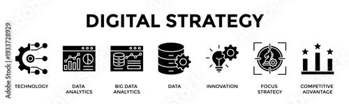 Digital Strategy Banner Web Icon Vector Illustration Concept For Leverage Data And Innovation To Build Strong Digital Advantage