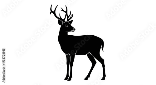 Black Silhouette Deer with Antlers.