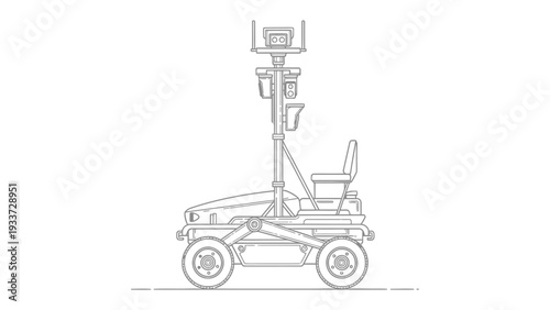 Technical Terrain Vehicle: The image captures a detailed technical drawing of an all-terrain vehicle, showcasing its design. 