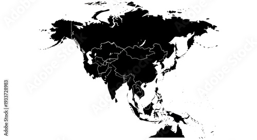 Black World Map Silhouette on White Background for Global Geography Design and Visualization.