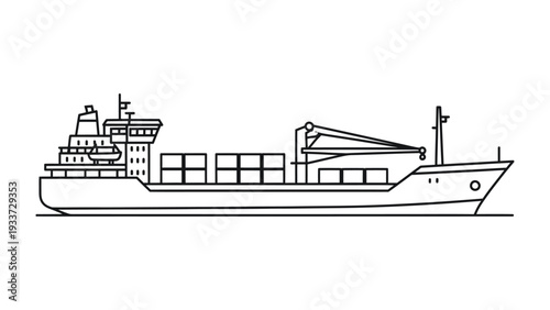 Cargo Ship Silhouette: An illustration of a cargo ship, symbolizing maritime transport and global trade, isolated against a minimalist background.
