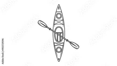 Kayak and Paddle in Monochrome: A detailed monochrome illustration of a kayak, complete with a paddle, ready for aquatic adventures, invites a sense of journey and tranquility.