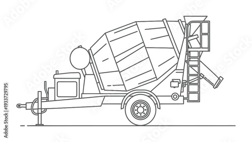 Concrete Mixer Blueprint: A detailed blueprint of a concrete mixer, showcasing the intricate design and engineering of this essential construction machine.
