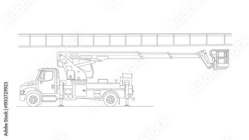 Elevated Maintenance: A detailed illustration of a bucket truck, meticulously designed, extends its reach, perfect for construction and maintenance, conveying both precision and functionality.