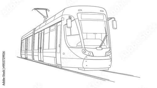 Urban Transit Line: A modern electric tram glides along its designated track. capturing the details of public transport.