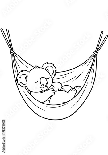 Koala relaxing in hammock, cheerful mood, outlined drawing