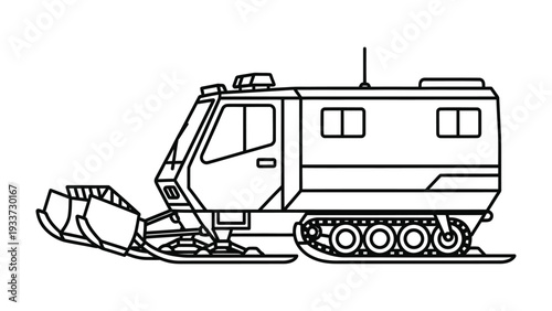 Snowcat schematic: A detailed schematic illustration of a snowcat, showcasing its sturdy design and functionality for traversing snowy landscapes.