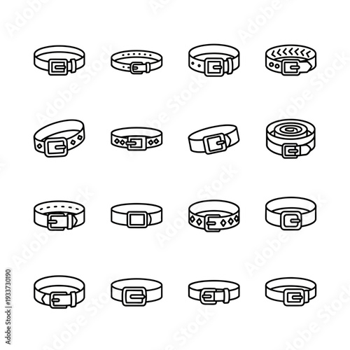 Fashion Belt Outline Icons Set for Apparel and Clothing Accessories