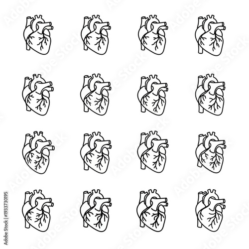 Seamless Pattern of Black Outline Human Hearts on a Clean White Background