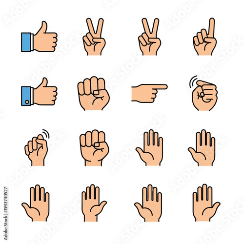 Diverse Human Hand Sign Icons Set
