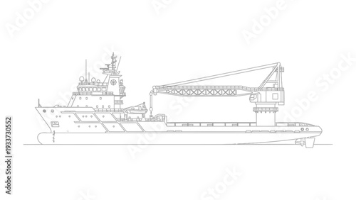 Vessel's Detailed Blueprint: A precise technical illustration of a maritime vessel, showcasing its structural intricacies and design specifications.