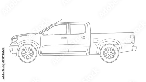 Truck Line Drawing: A detailed line drawing of a pickup truck, showcasing its rugged design and utility. 